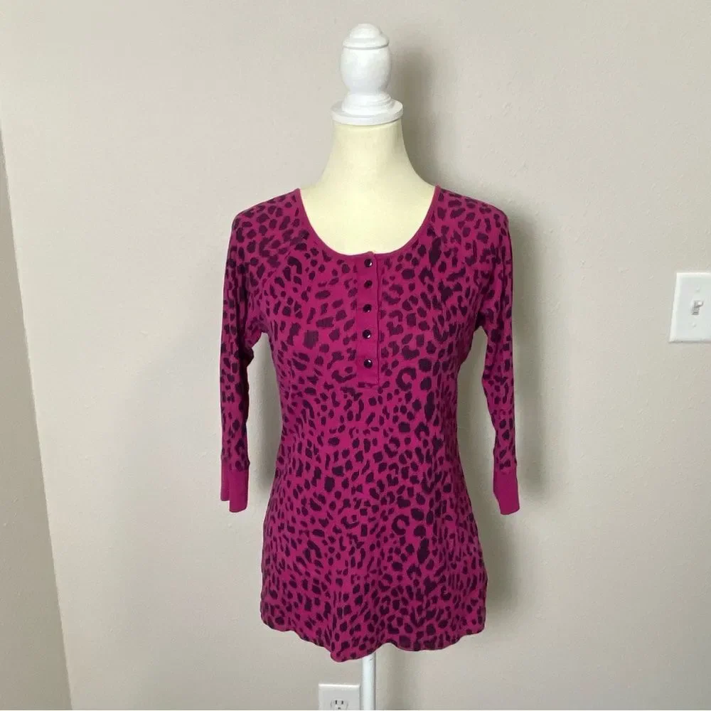 Betsy Johnson Intimates Pink Animal Print Thermal P.J Top Women's Size Small